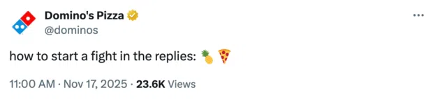 Tweet from Domino's about pineapple on pizza